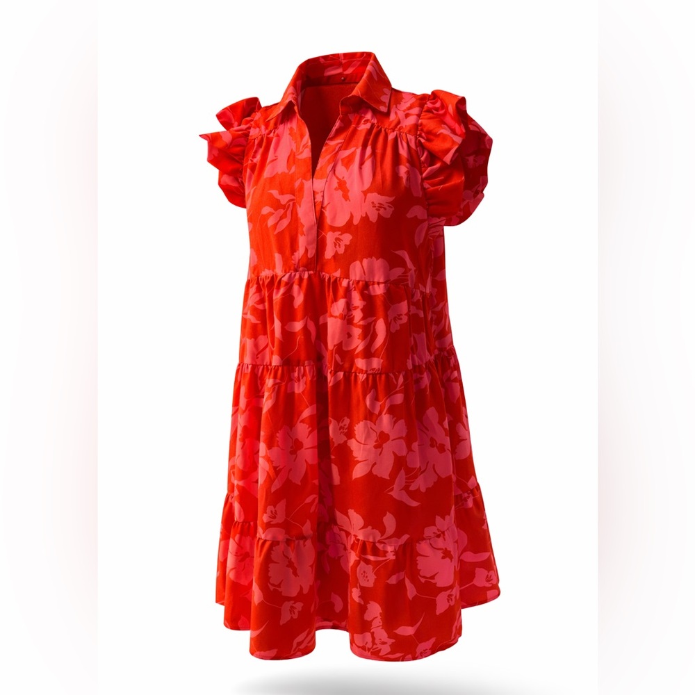 New with Tag Boutique SoHoLake Geneva Floral Red and Pink Dress sz L